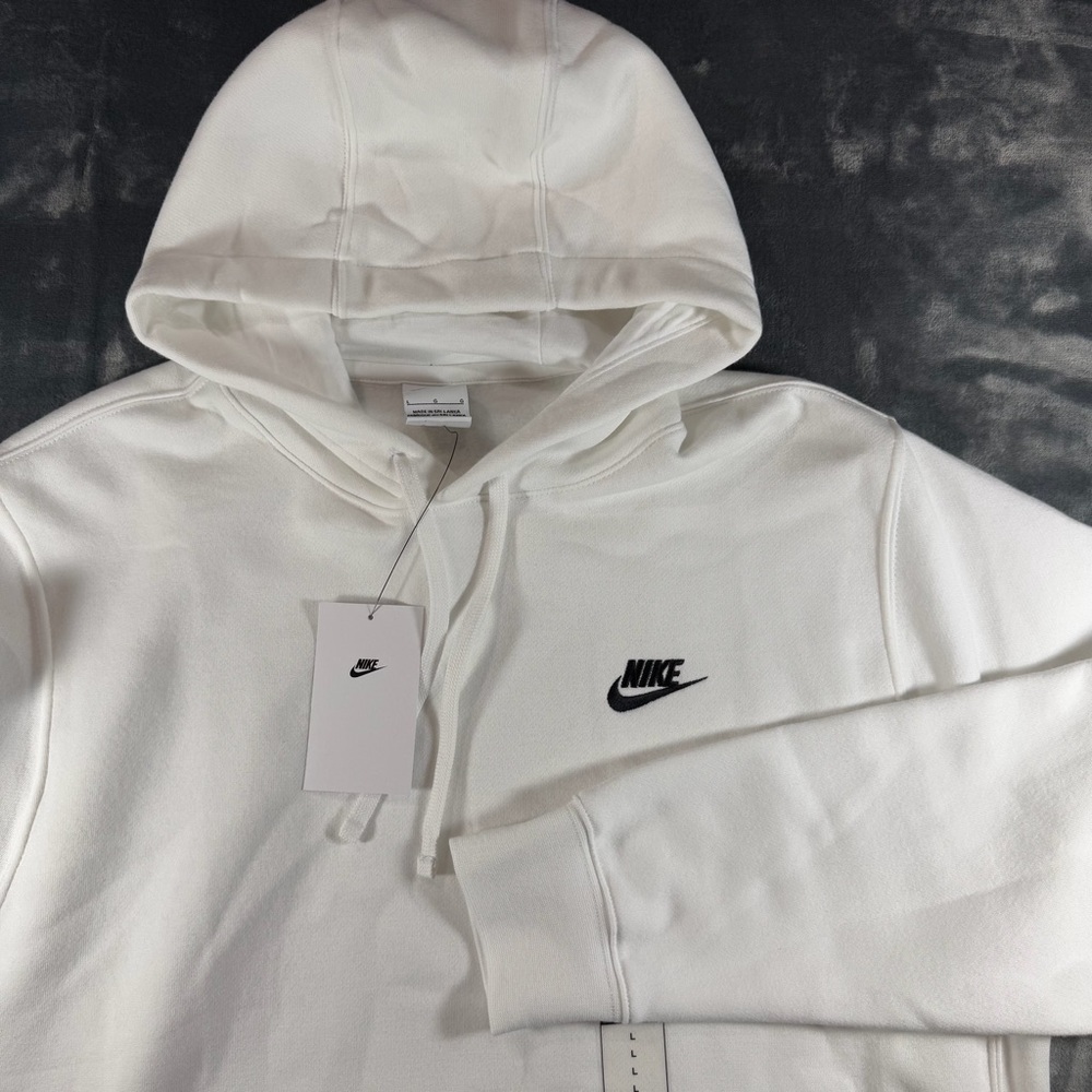 Nike Sportswear Club Fleece Pullover Hoodie Mens L White, Black Logo NWT